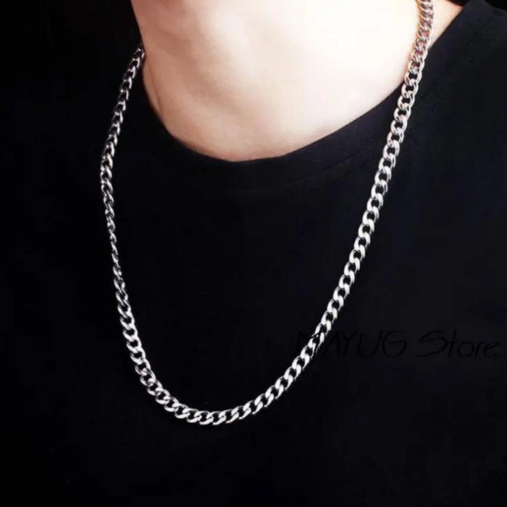 Long Stainless Steel Chain Necklace Hip Hop for Women Men on The Neck Fashion